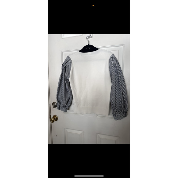 Veronica Beard Roy Sweater Womens Small Knit Pullover Stripe Ivory Black Top - Picture 6 of 6